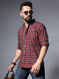 Classic Checked Roll-Up Sleeves Casual Pure Cotton Shirt