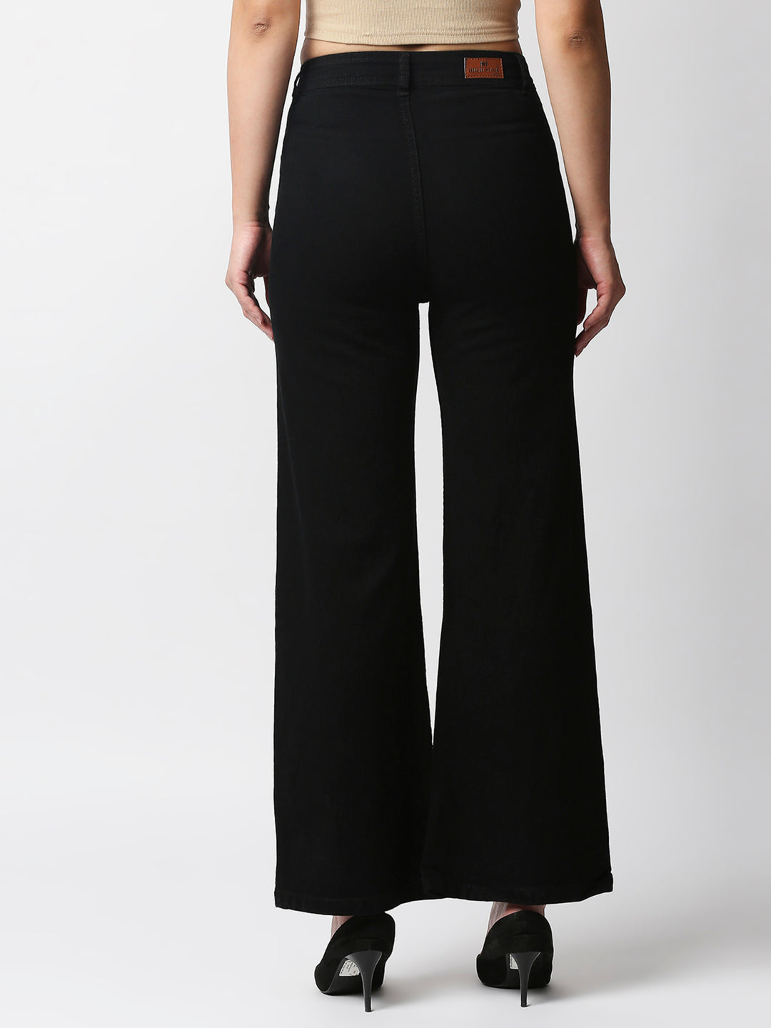 Women Black Wide Leg High-Rise Stretchable Jeans