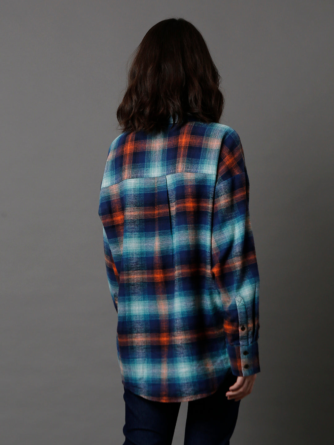 Standard Oversized Tartan Checks Spread Collar Long Sleeves Casual Shirt