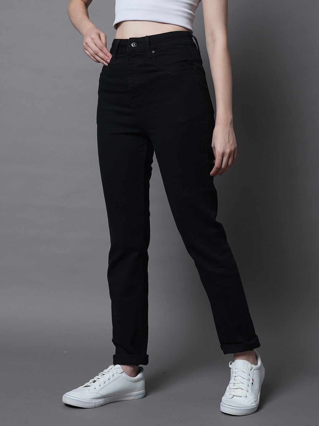 Women Straight Fit High-Rise Clean Look Stretchable Jeans