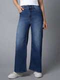 Women Wide Leg Fit High-Rise Clean Look Light Fade Stretchable Jeans