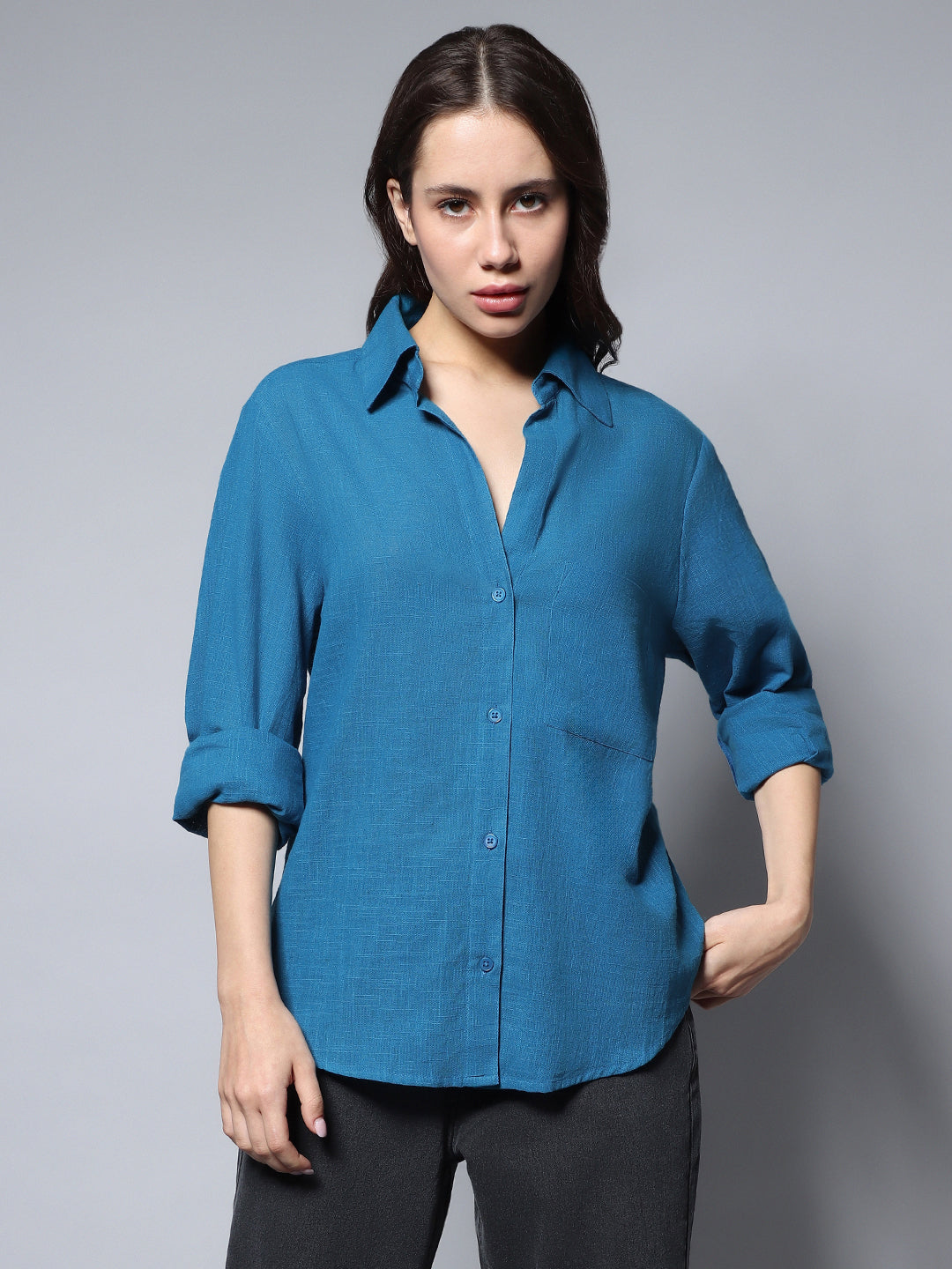 Solid Long Sleeves Oversized Casual Shirt