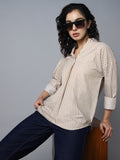 Vertical Striped Pure Cotton Shirt Style Top