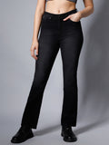 Women Black Bootcut High-Rise Slash Knee Stretchable Jeans