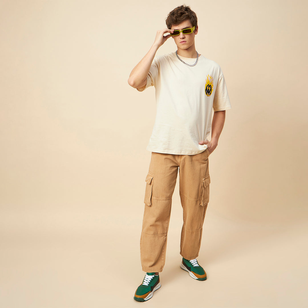 Men Loose Fit Mid-Rise Pure Cotton Cargos