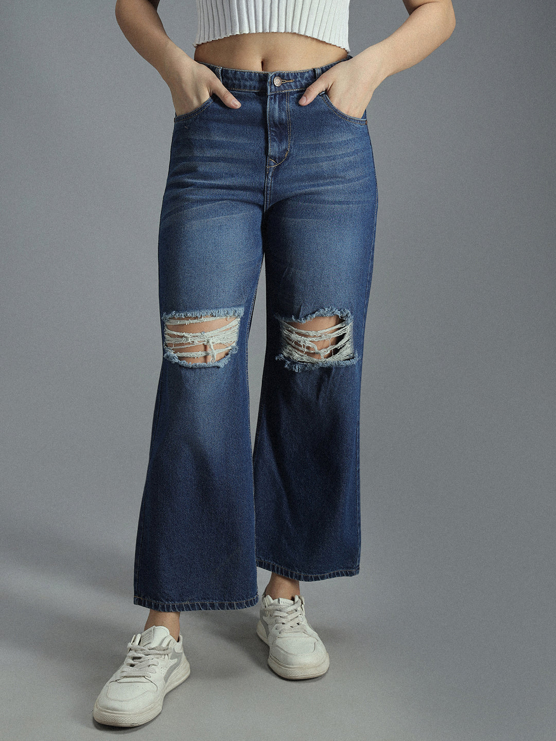 Women 90s Baggy Stretchable Distress Cotton Jeans