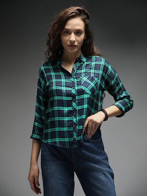 Standard Tartan Checks Spread Collar Long Sleeves Cotton Casual Shirt