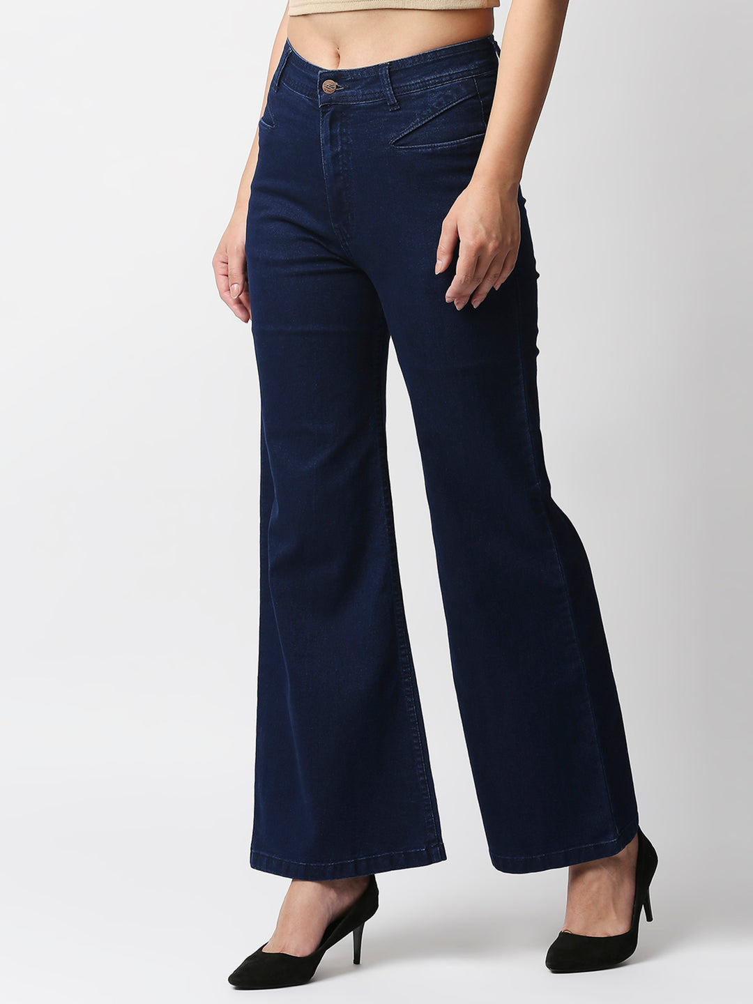 Women Navy Blue Wide Leg High-Rise Stretchable Jeans