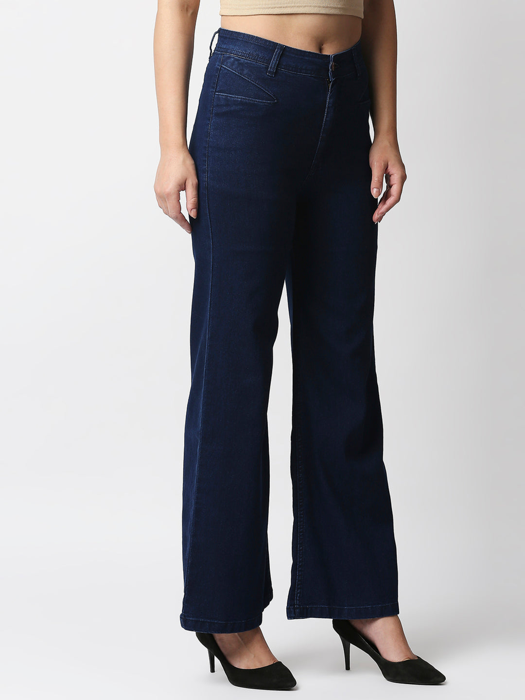 Women Navy Blue Wide Leg High-Rise Stretchable Jeans