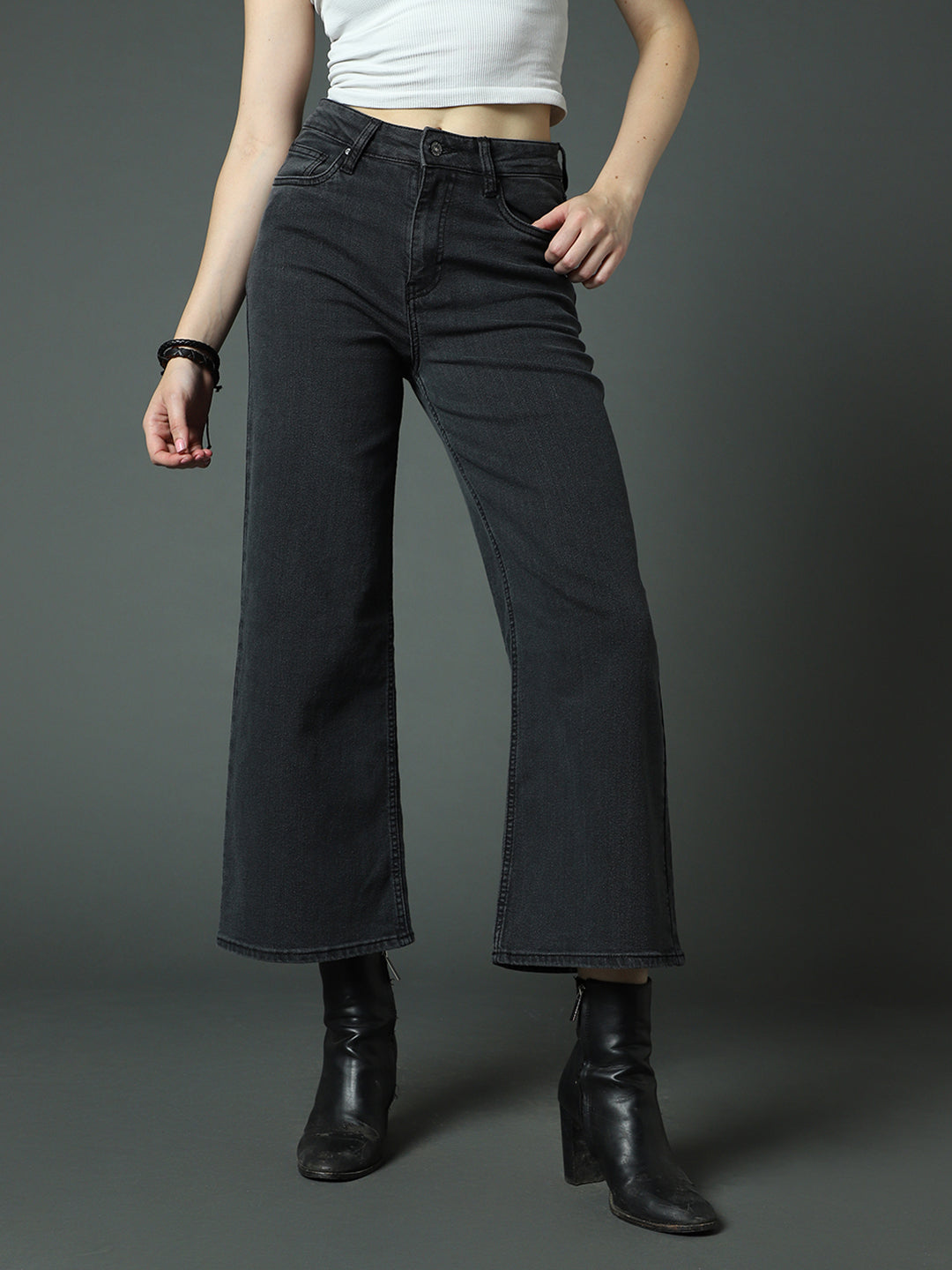 Women Clean Look Wide Leg High-Rise Stretchable Jeans