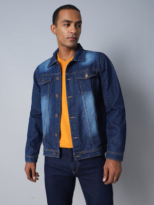 Washed Spread Collar Long Sleeves Cotton Denim Jacket