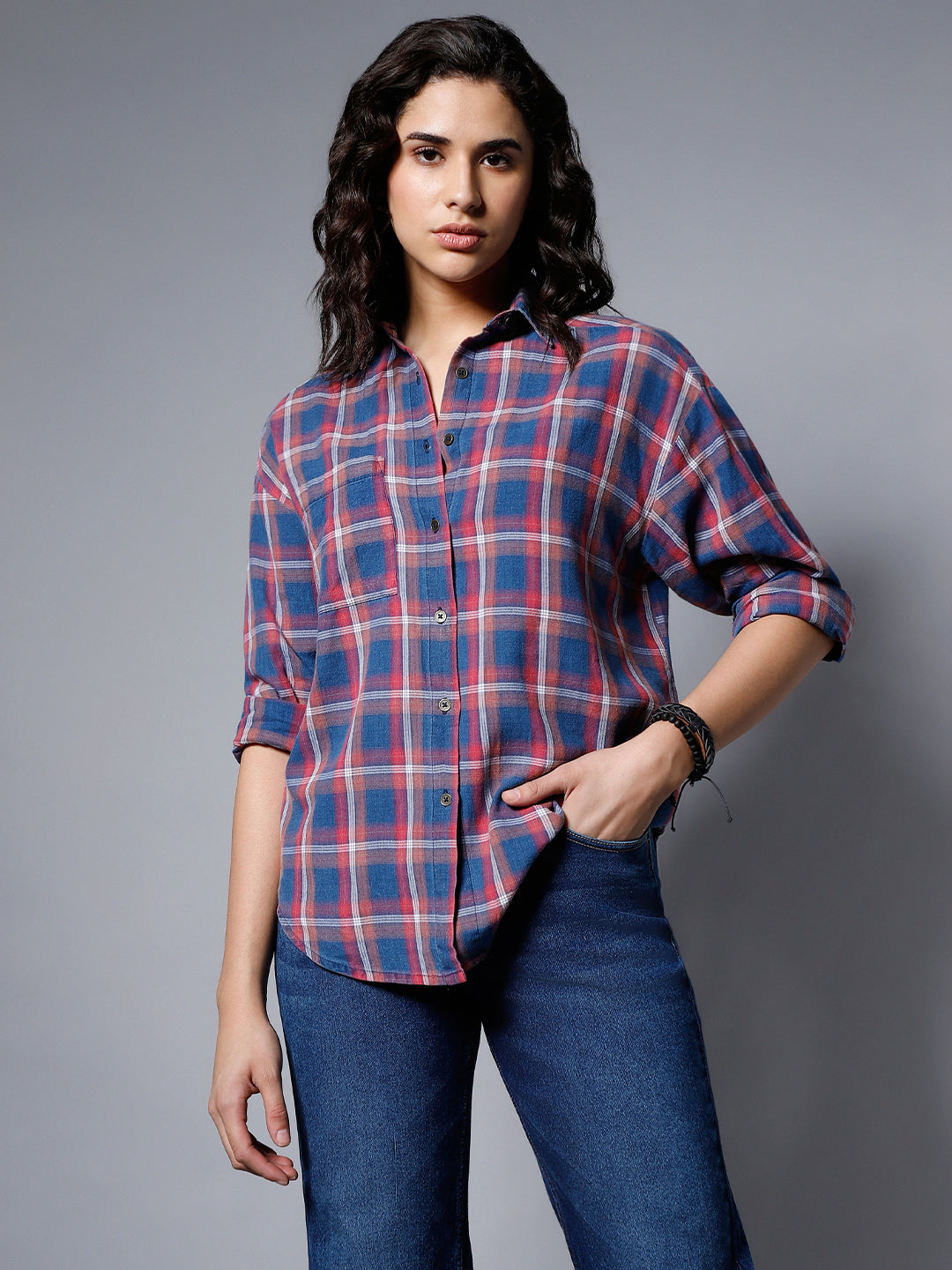 Classic Checked Spread Collar Boxy Fit Pure Cotton Casual Shirt