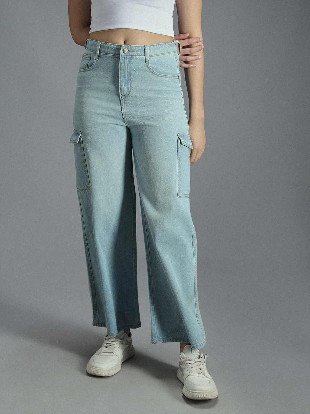 Women 90s Baggy Stretchable Distress Cargo Jeans