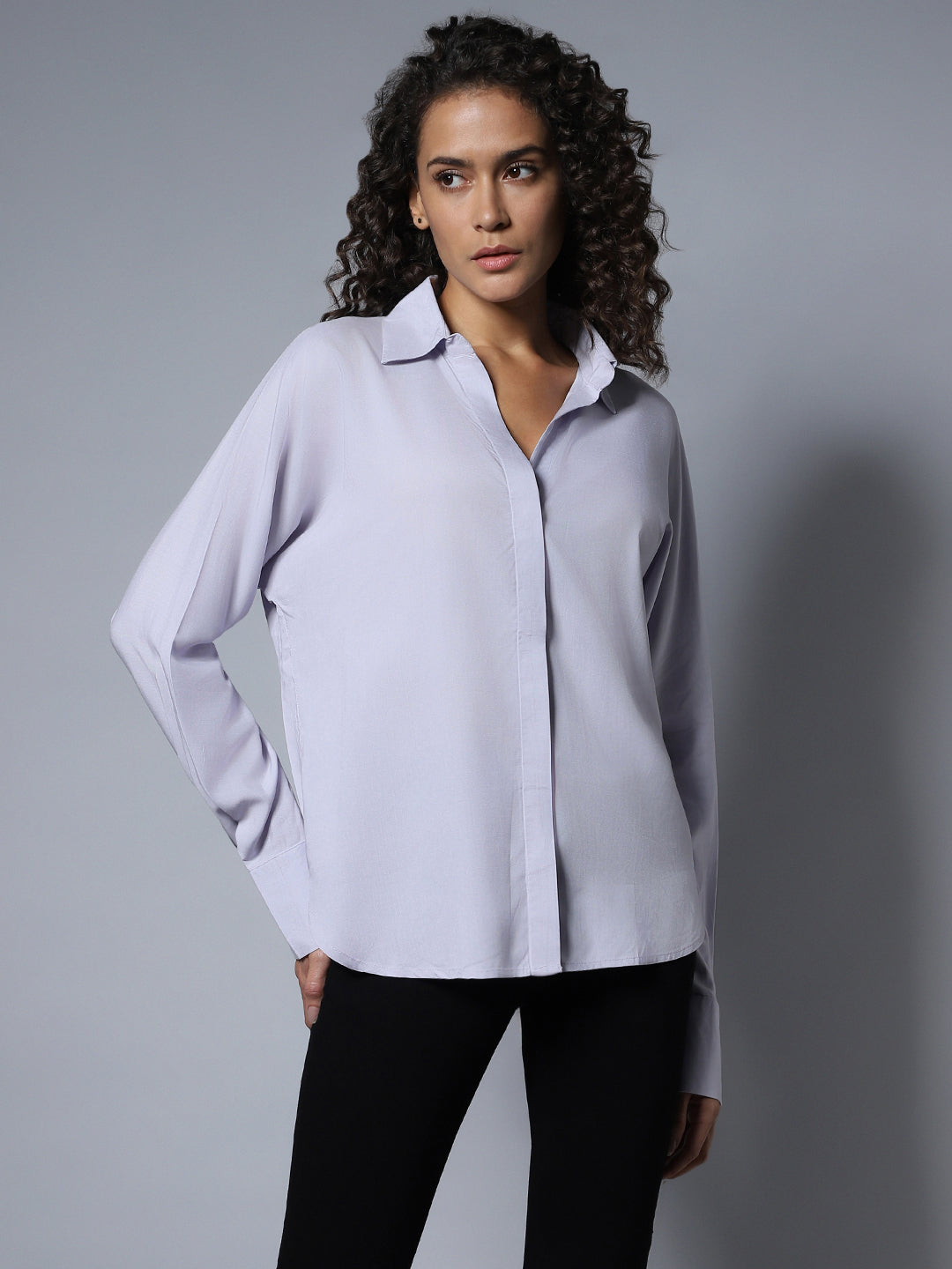 Spread Collar Long Sleeves Solid Regular Shirts