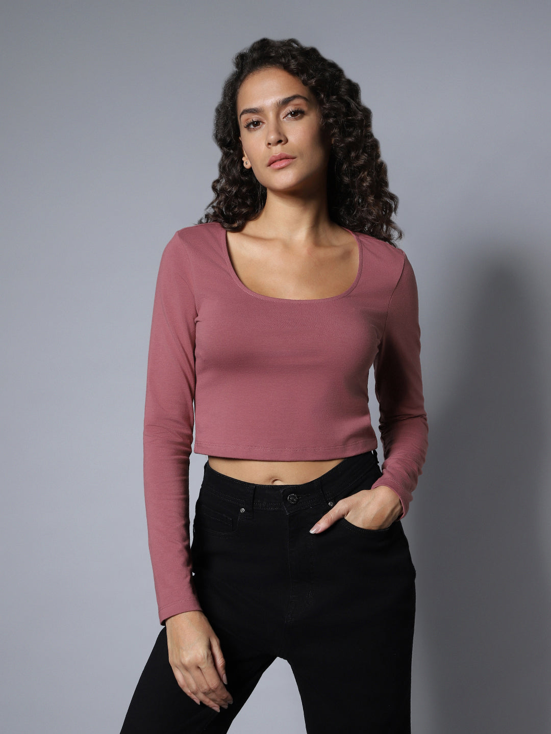 Solid Square Neck Full Sleeves Top