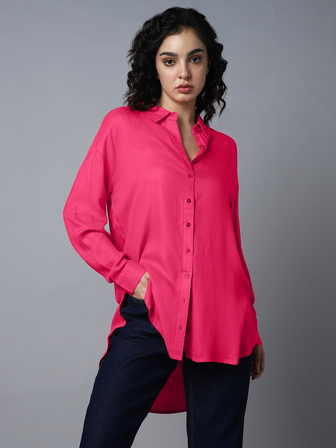 Spread Collar Classic Boxy Opaque Casual Shirt