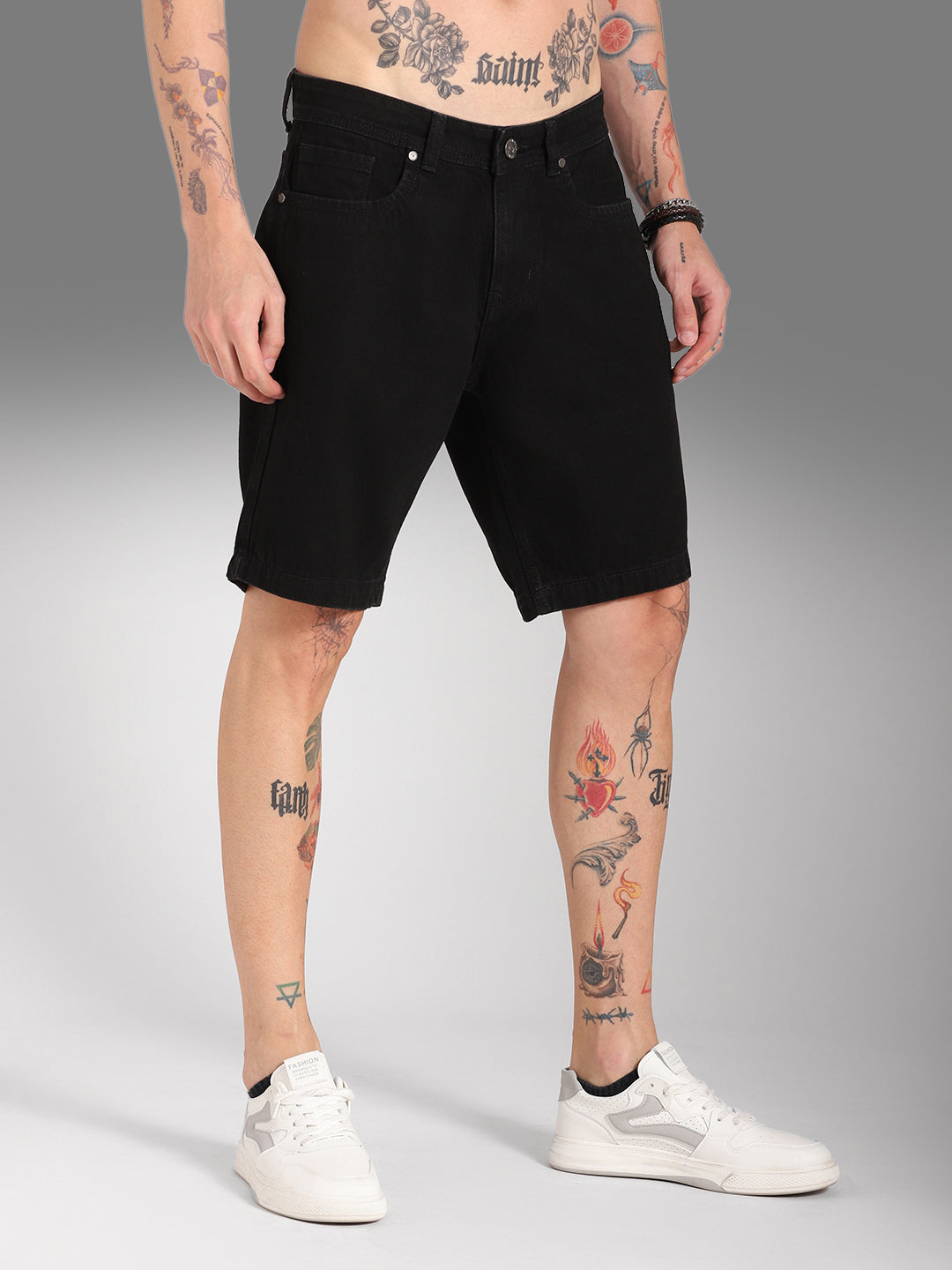 Men Mid-Rise Cotton Denim Shorts