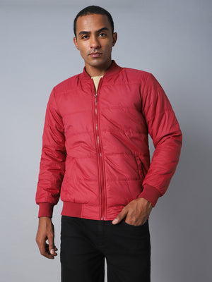 Men Maroon Outdoor Bomber Jacket