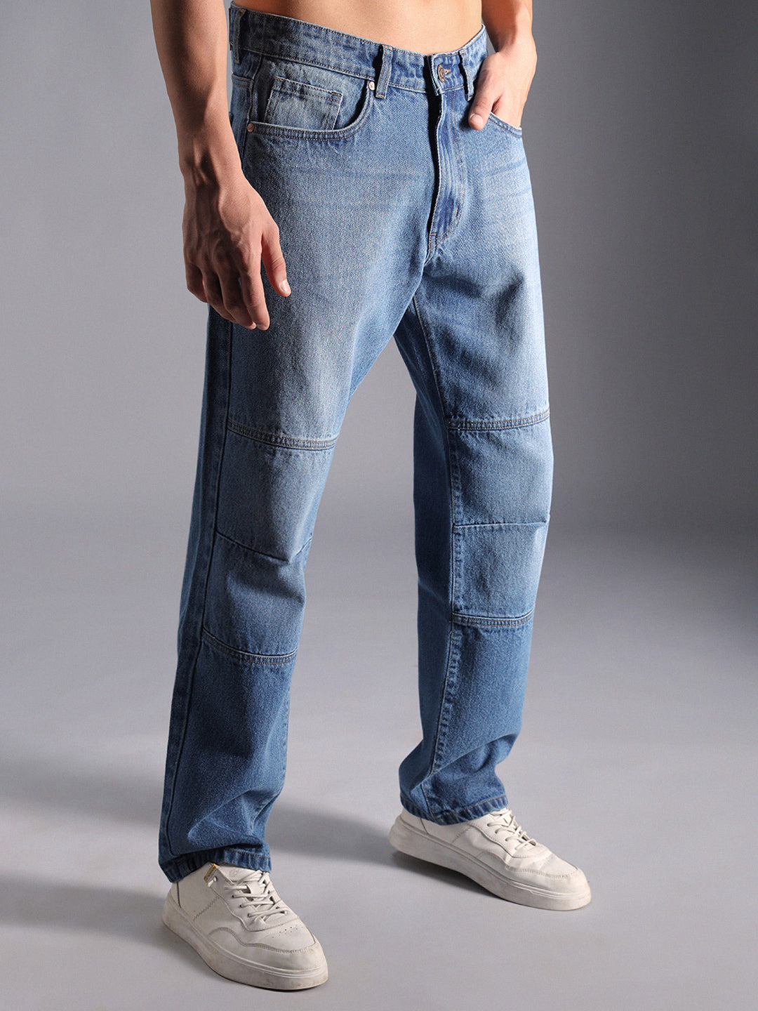 Men Straight Fit Clean Look Light Fade Cotton Jeans