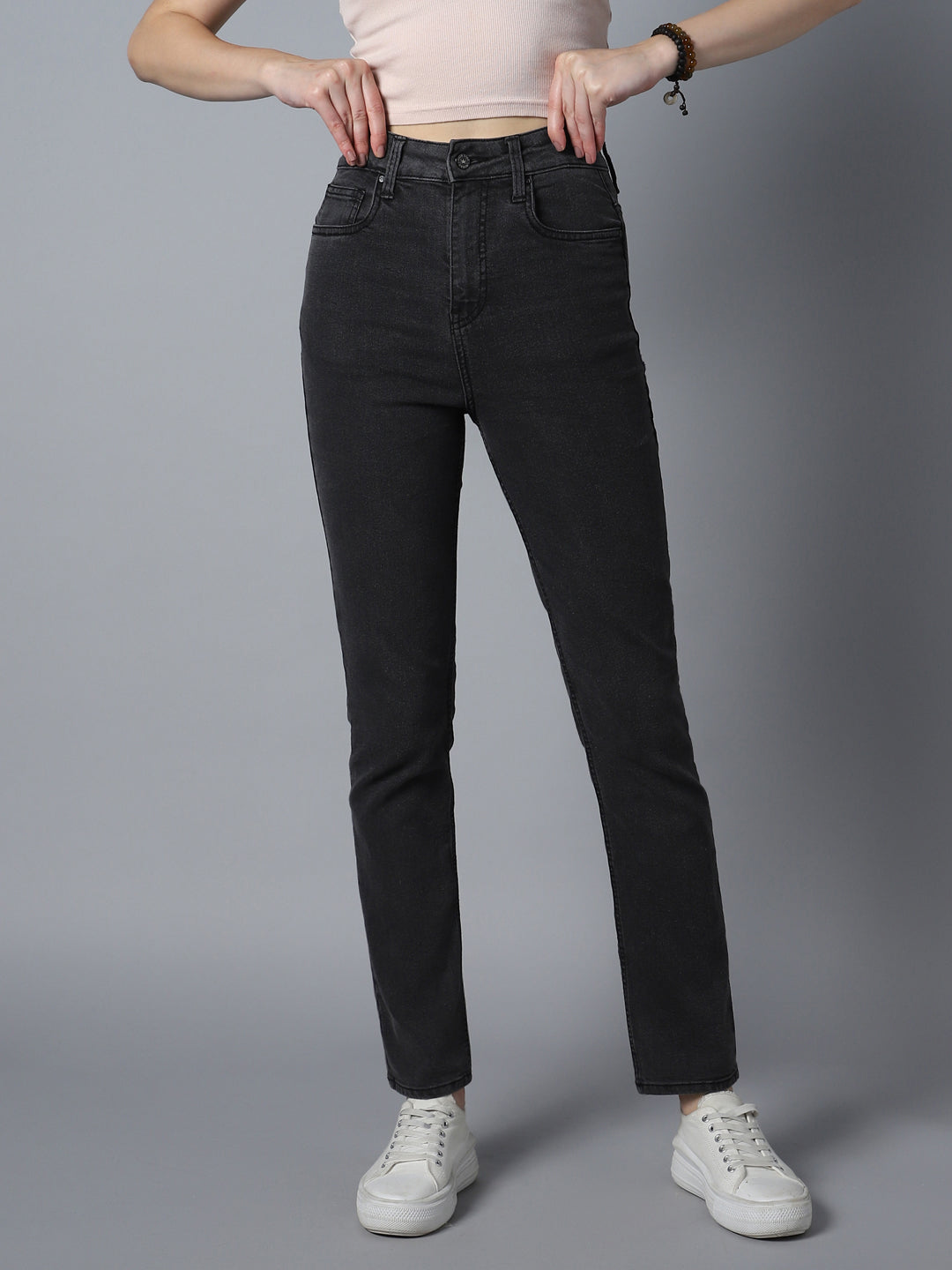 Women Straight Fit High-Rise Clean Look Stretchable Jeans