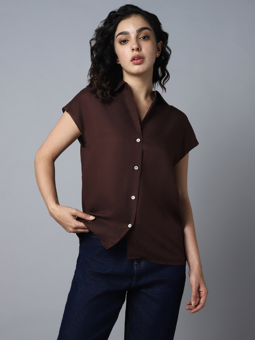 Classic Oversized Spread Collar Extended Sleeves Casual Shirt