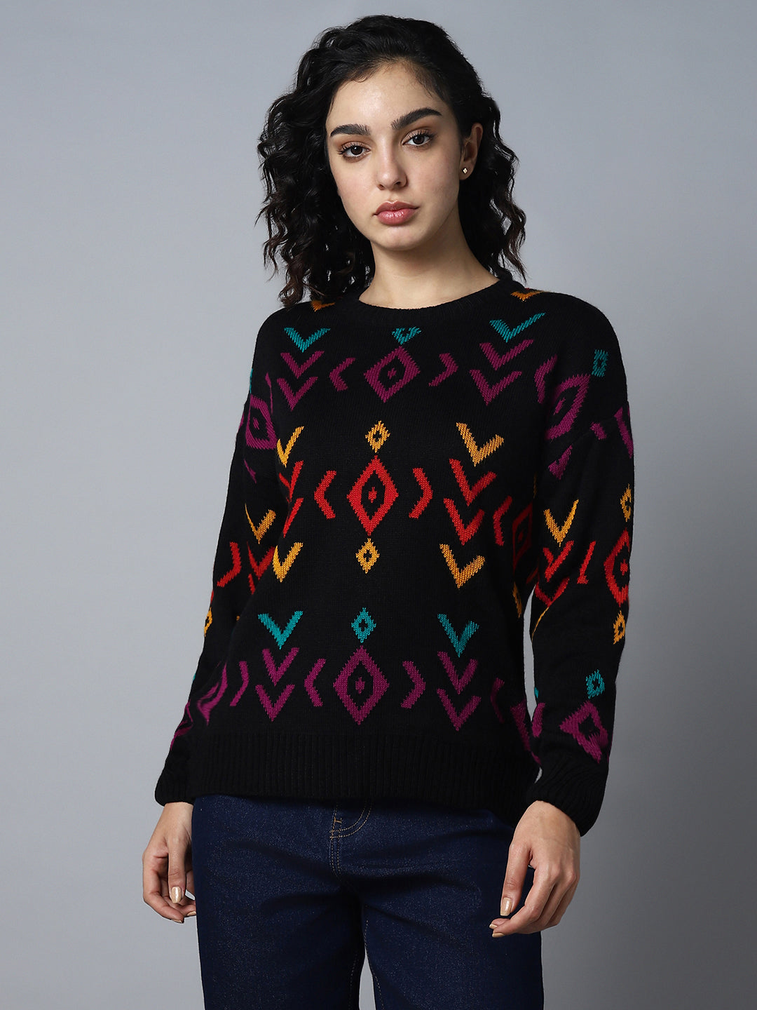 Geometric Printed Pullover Sweater