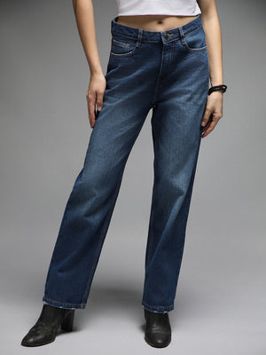 Women 90s Straight Fit High-Rise Clean Look Light Fade Cotton Jeans