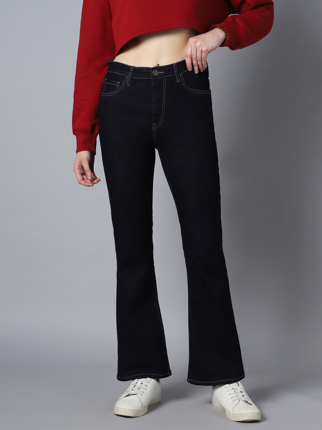 Women Bootcut High-Rise Clean Look Stretchable Jeans