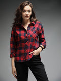 Standard Tartan Checks Spread Collar Long Sleeves Cotton Casual Shirt