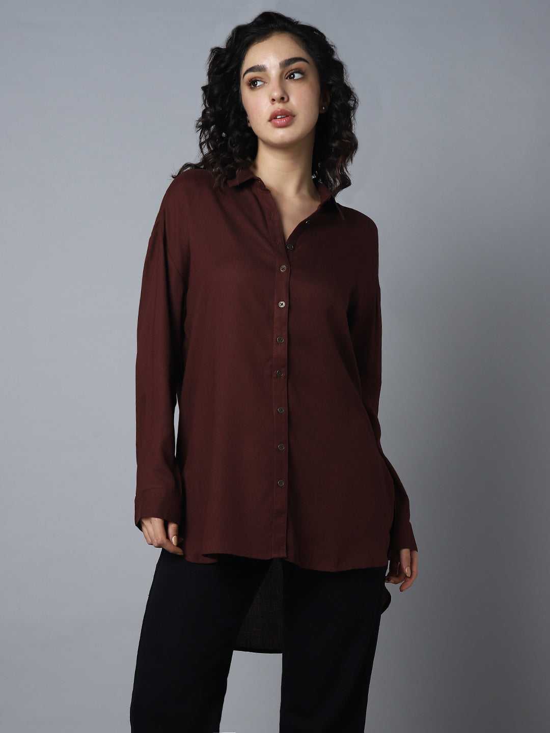 Classic Oversized Spread Collar Long Sleeves Casual Shirt