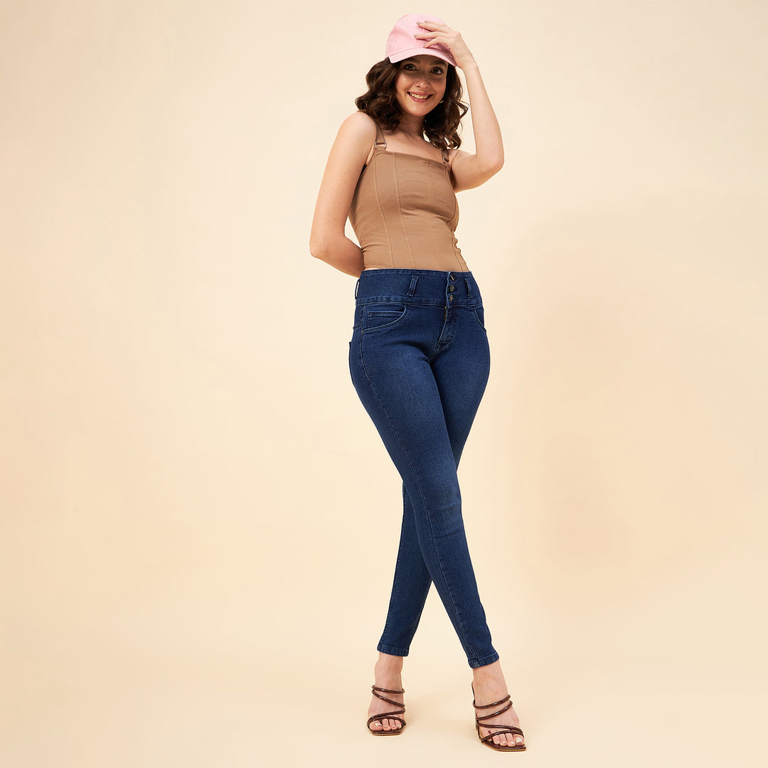 Women Plus Size Blue Slim Fit High-Rise Clean Look Stretchable Jeans