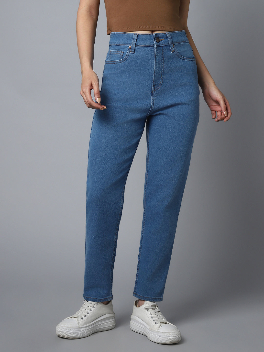 Women Clean Look High-Rise Cotton Jeans