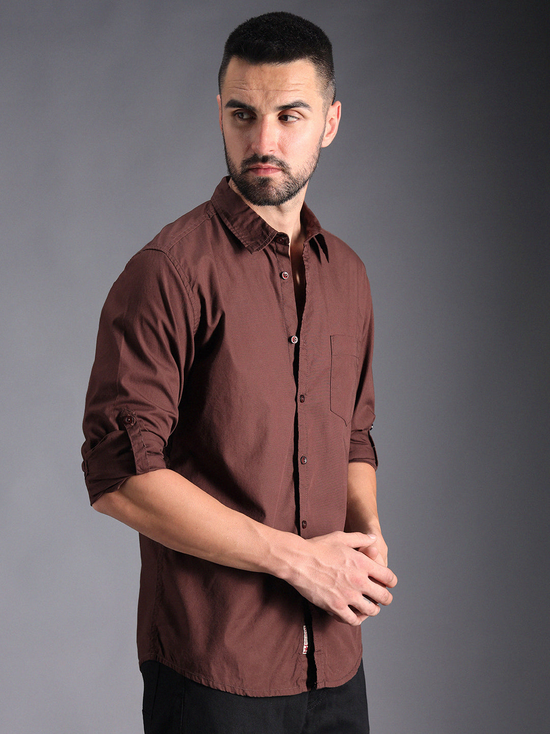 Classic Roll Up Sleeves Pure Cotton Casual Shirt