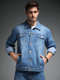 Washed Spread Collar Long Sleeves Denim Jacket