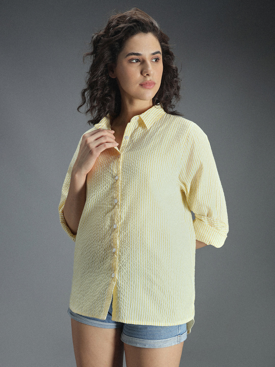 Classic Oversized Vertical Stripes Spread Collar Cotton Casual Shirt