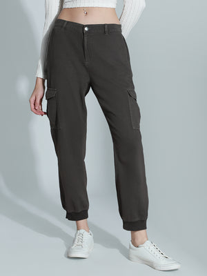 Women High-Rise Plain Cotton Joggers