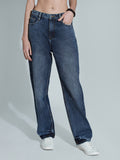 Women 90s Straight High-Rise Clean Look Pure Cotton Jeans