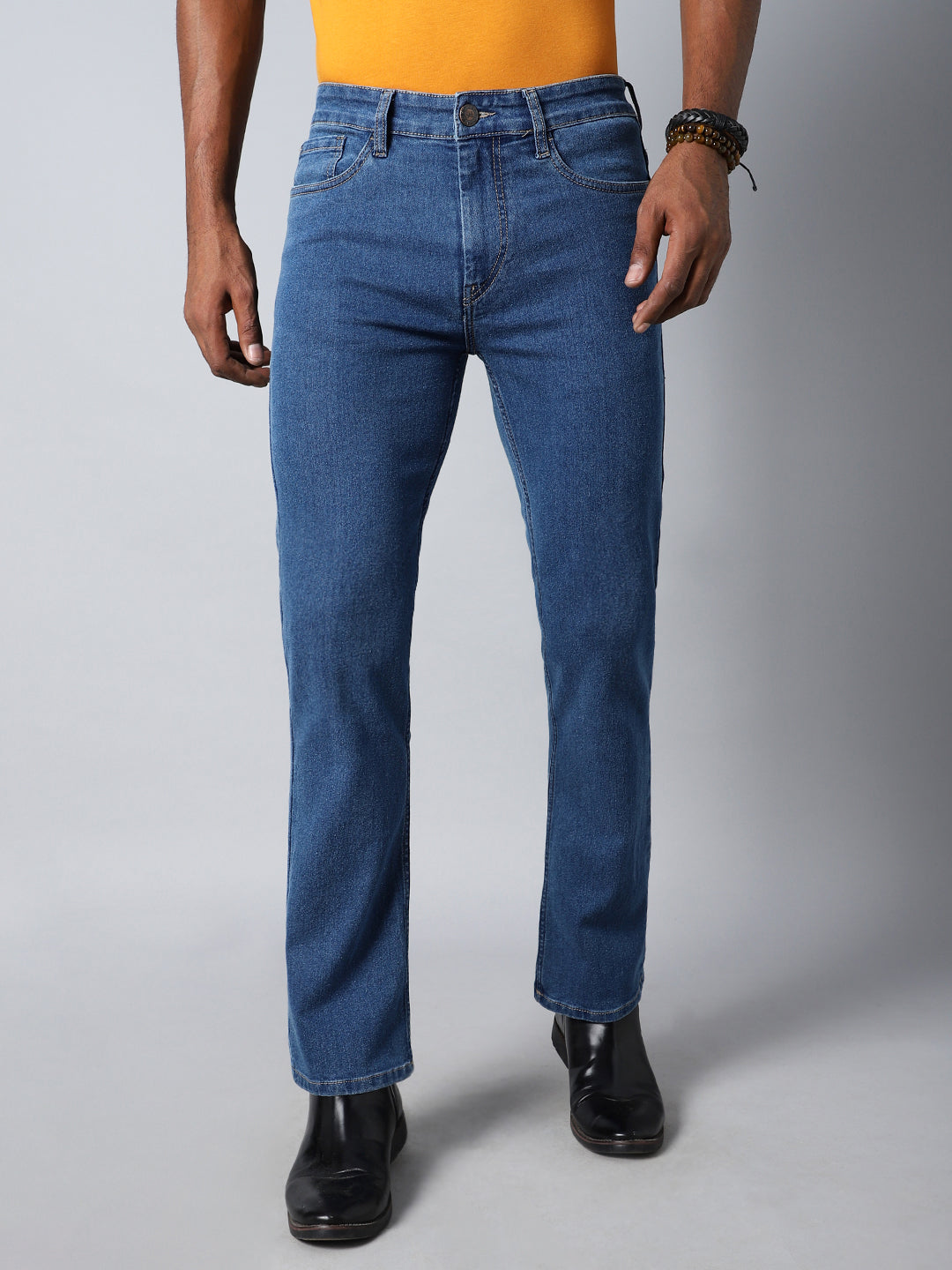 Men Bootcut Mid-Rise Clean Look Stretchable Jeans