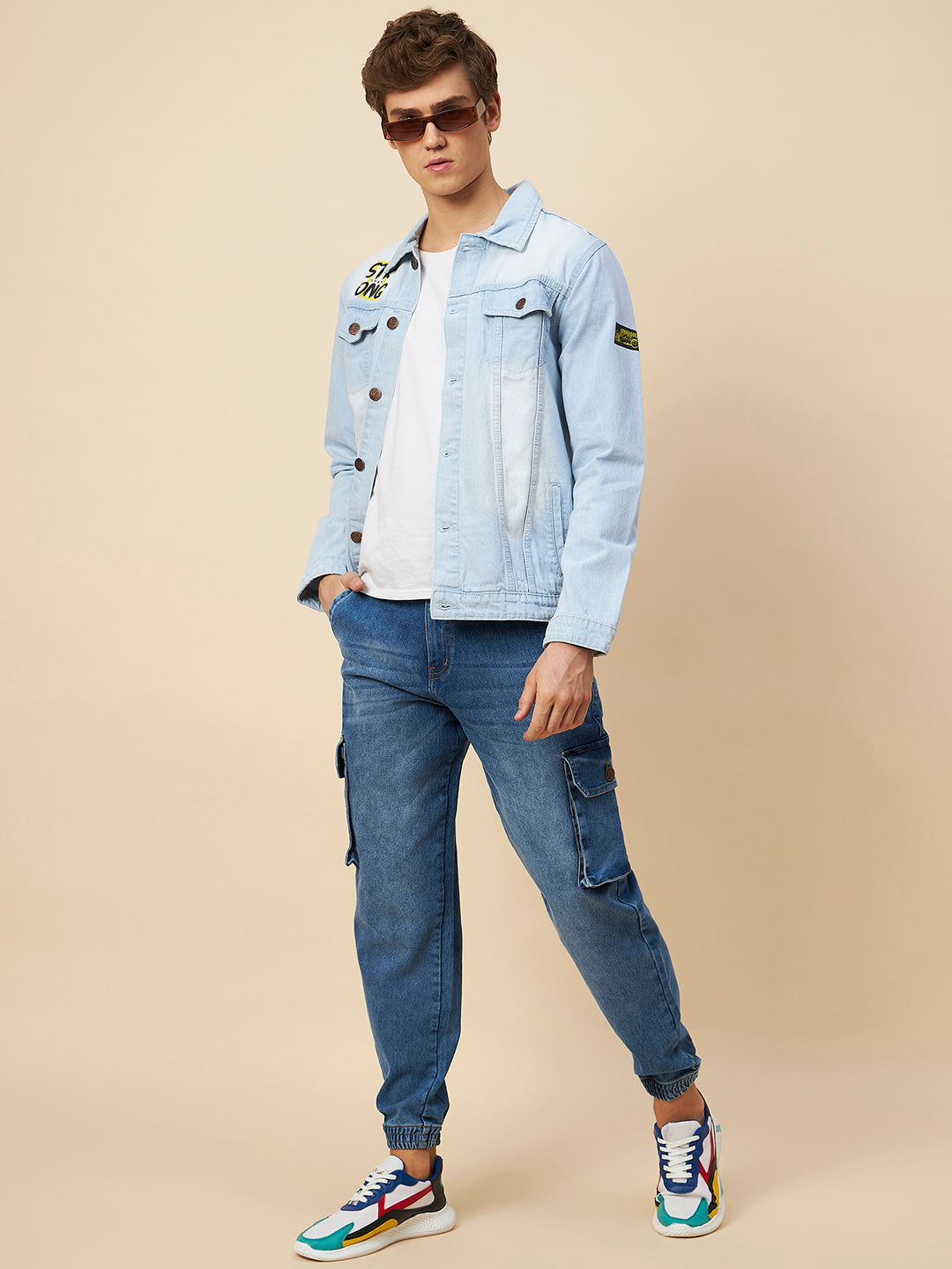 Men Blue Washed Denim Jacket