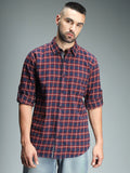 Standard Checked Cotton Spread Collar Curved Casual Shirt