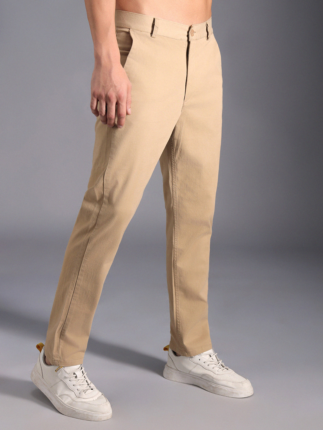 Men Relaxed Straight Leg Mid-Rise Chinos Trousers