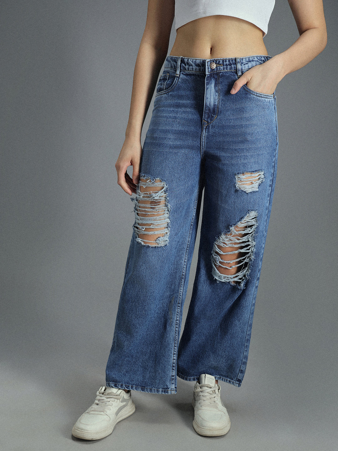 Women 90s Stretchable Distress Cotton Jeans