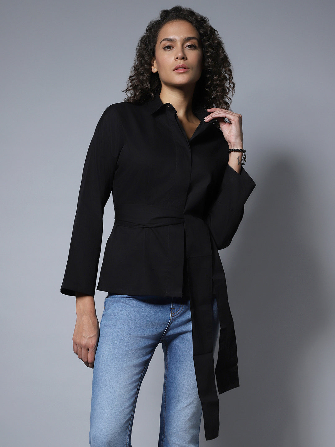 Solid Cotton Spread Collar Long Sleeves Boxy Regular Shirt