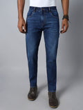 Men Blue Straight Fit Low Distress Light Fade Stretchable Jeans