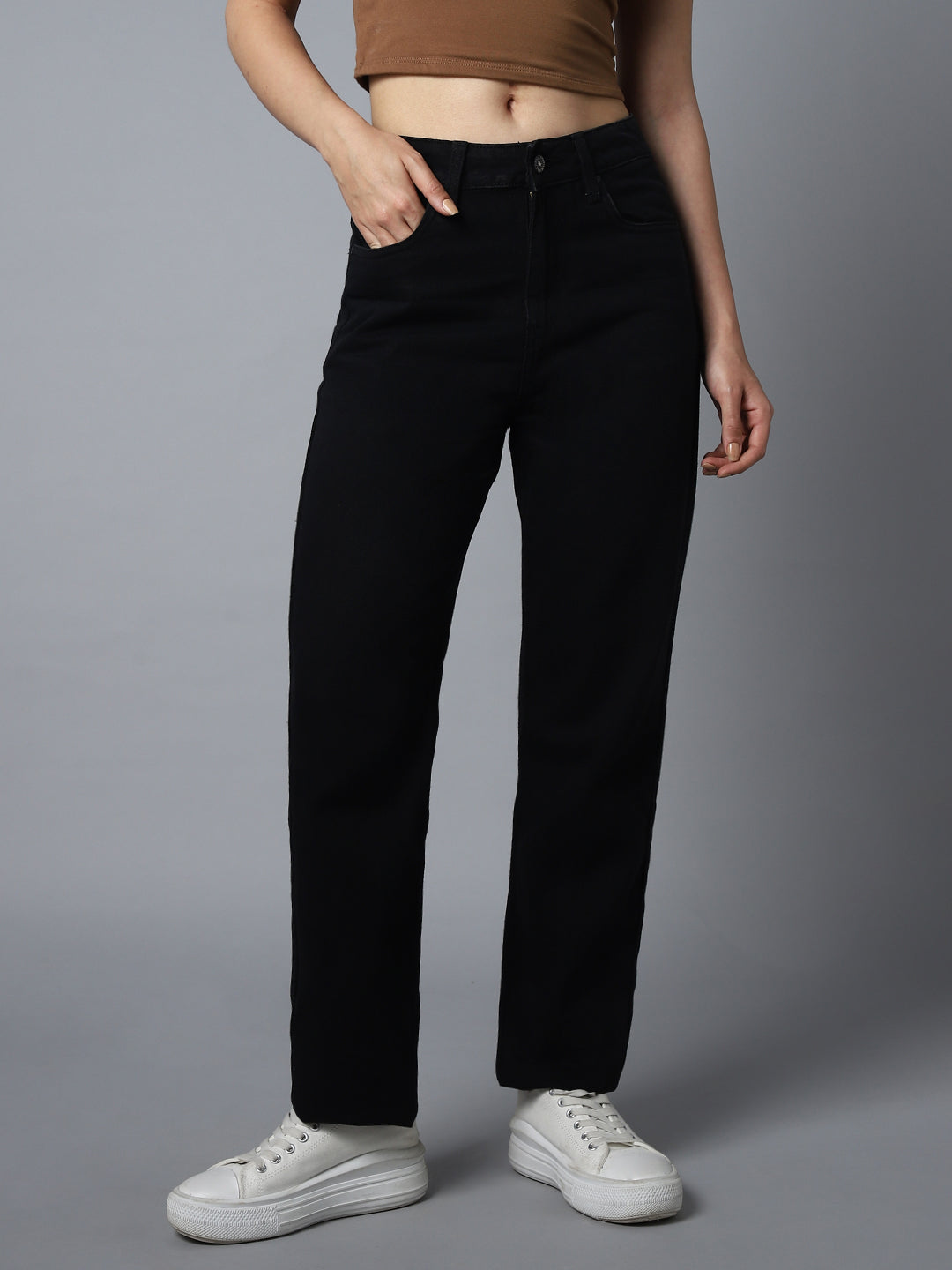 Women Clean Look Straight Fit High-Rise Jeans