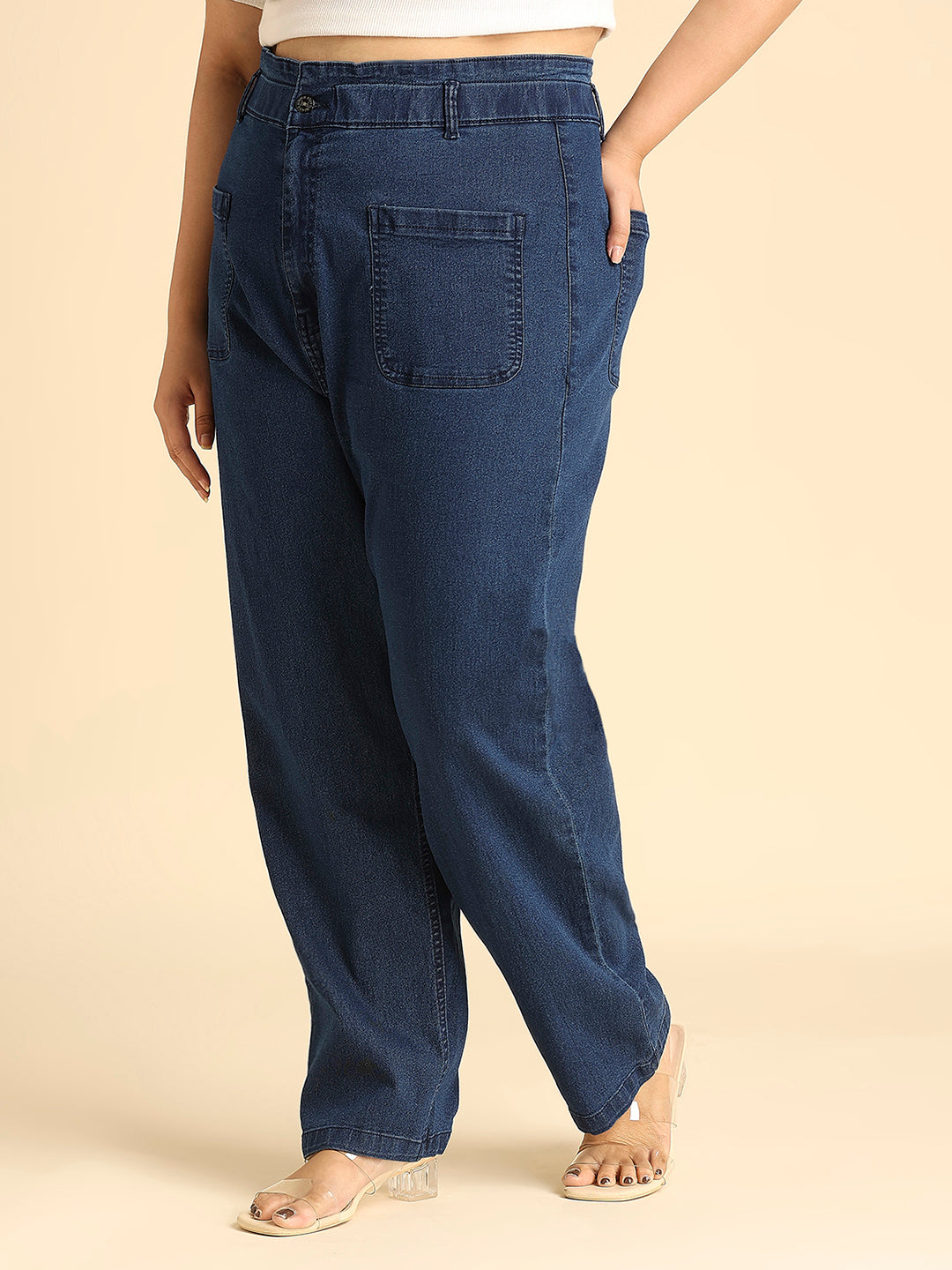 Women Plus Size Blue Straight Fit High-Rise Stretchable Jeans