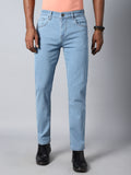 Men Blue Straight Fit Low Distress Stretchable Jeans