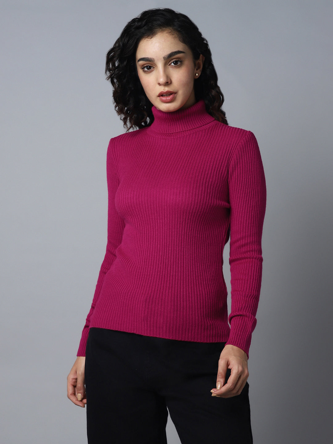 Ribbed Turtle Neck Long Sleeves Acrylic Pullover Sweaters