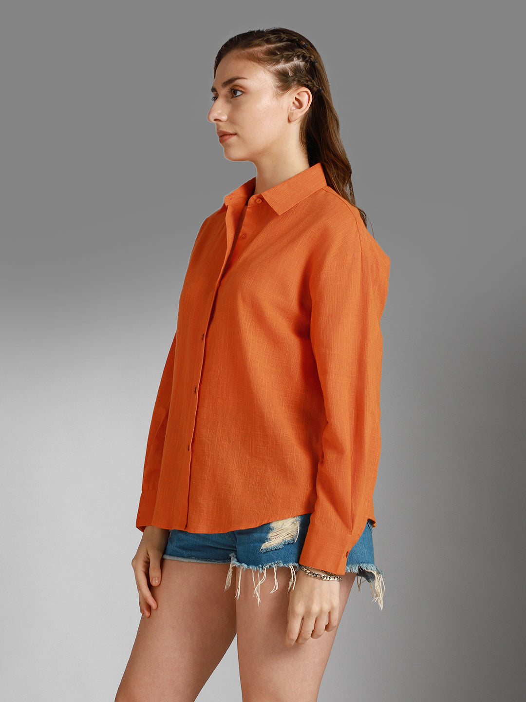 Classic Boxy Spread Collar Long Sleeves Cotton Casual Shirt