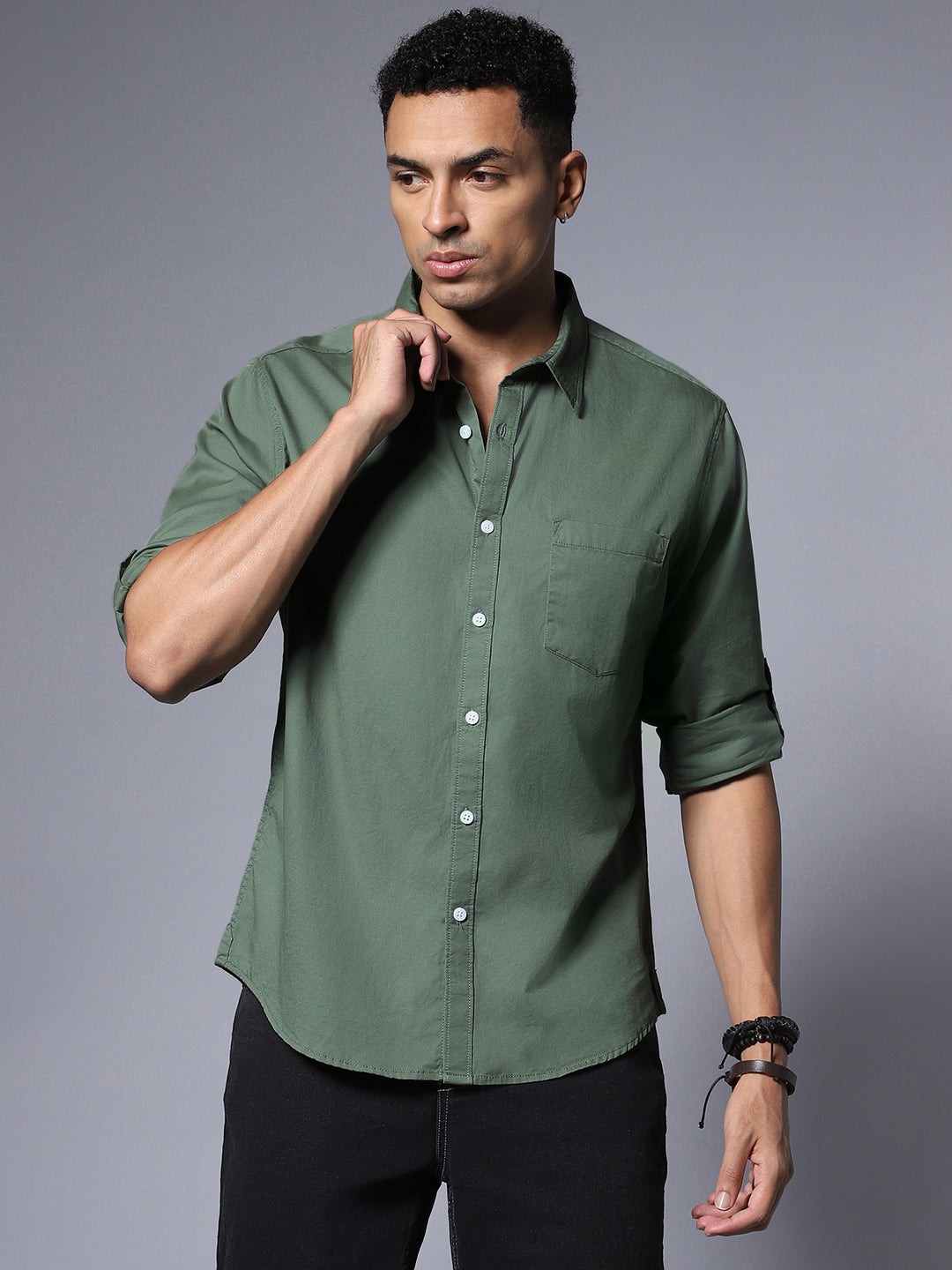 Solid Pure Cotton Casual Shirt